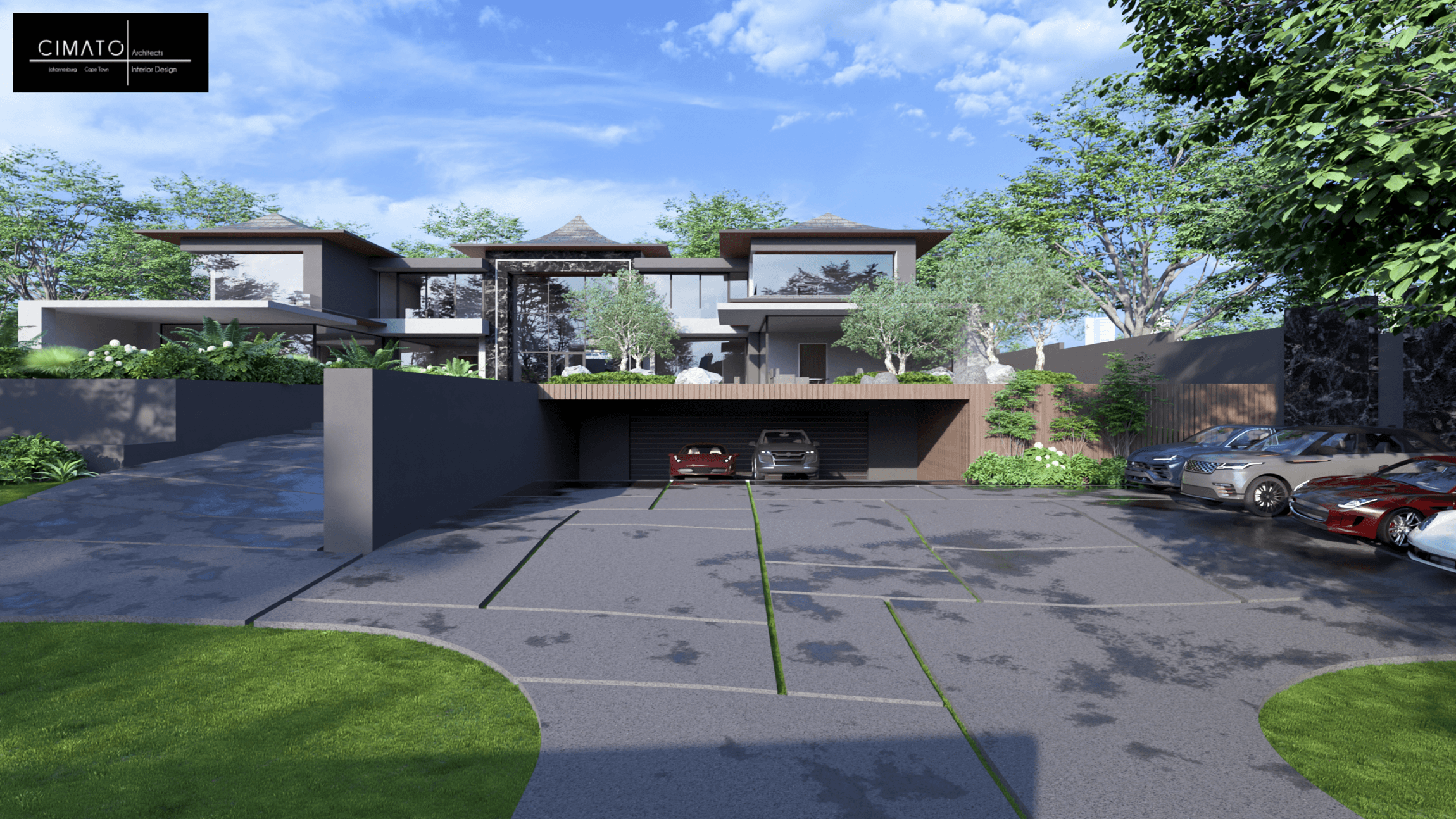 High-end luxury residence with underground garage, modern façade and architectural landscaping at 6 Allan Road Johannesburg